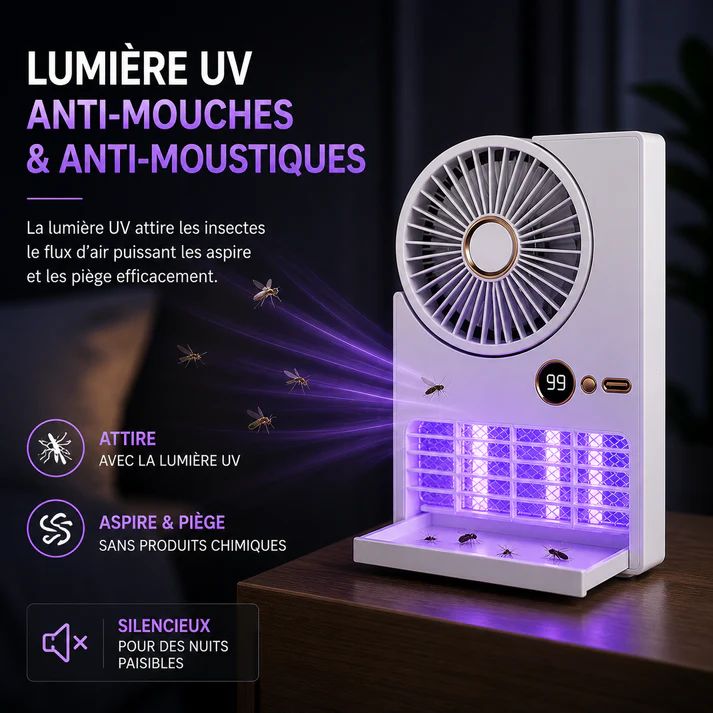 Ventilateur Anti-moustique UV rechargeableb3 en 1 Ultra Puissant