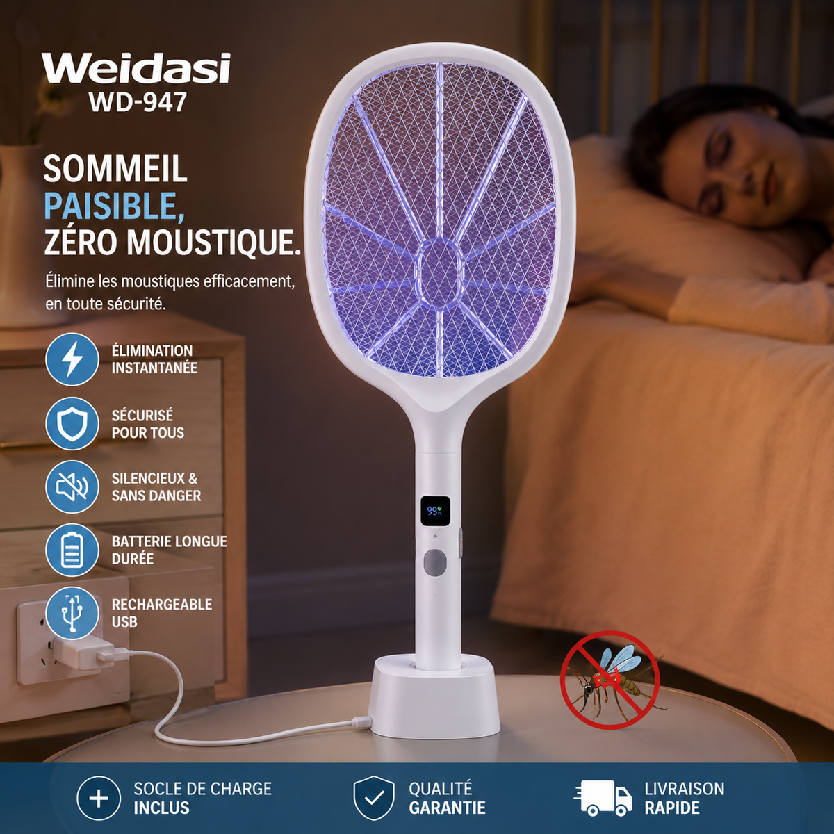 Raquette électrique anti-moustiques, batterie Rechargeable par USB, produit pour tuer les insectes volants