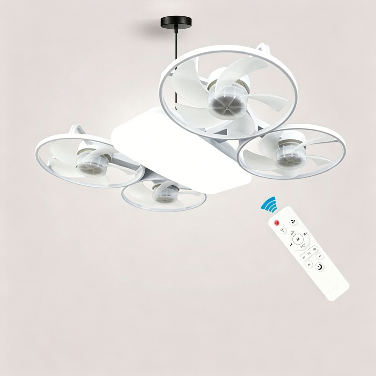 Ventilateur de plafond LED E27 moderne et pliable avec télécommande et variateur d'intensité, idéal pour la maison