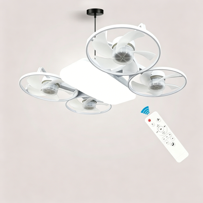 Ventilateur de plafond LED E27 moderne et pliable avec télécommande et variateur d'intensité, idéal pour la maison