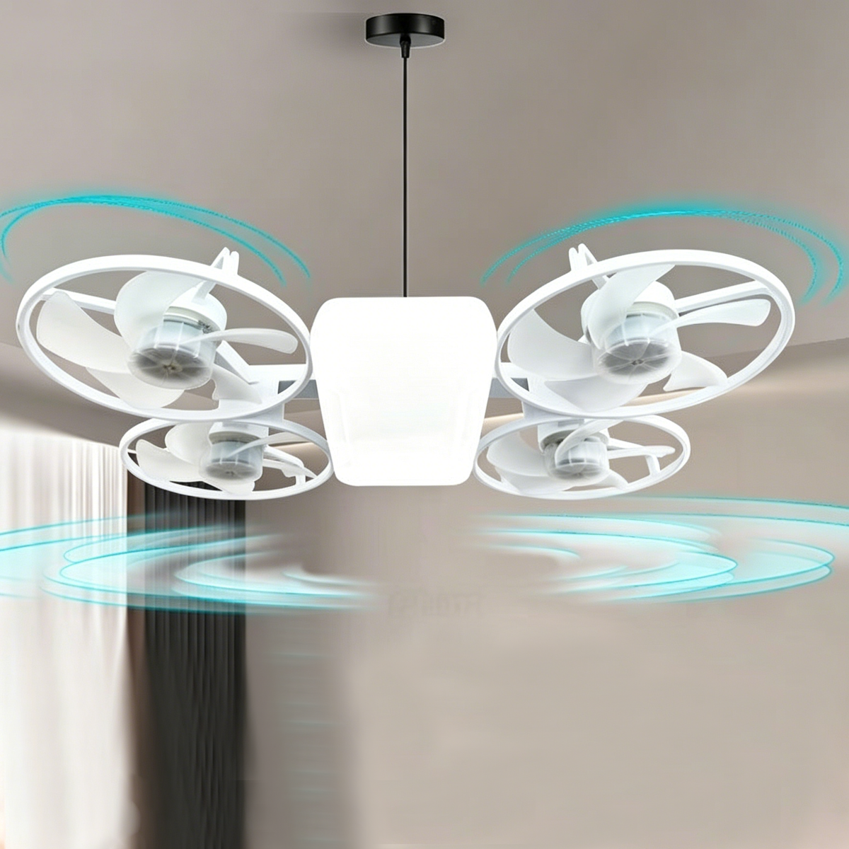 Ventilateur de plafond LED E27 moderne et pliable avec télécommande et variateur d'intensité, idéal pour la maison