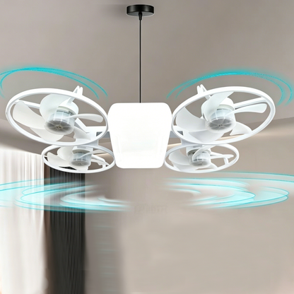 Ventilateur de plafond LED E27 moderne et pliable avec télécommande et variateur d'intensité, idéal pour la maison
