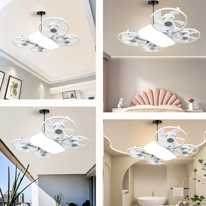 Ventilateur de plafond LED E27 moderne et pliable avec télécommande et variateur d'intensité, idéal pour la maison