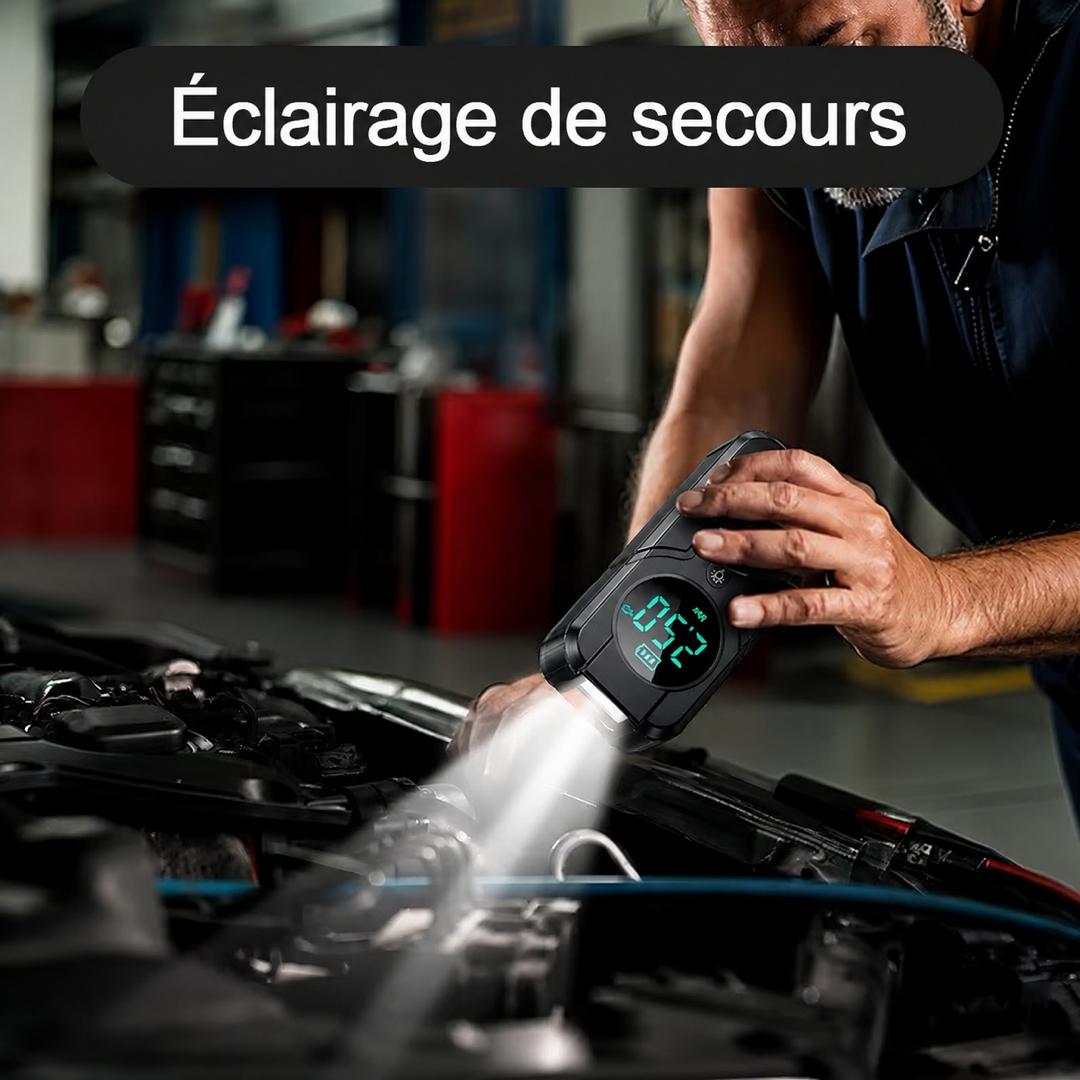 Jump Starter 6 en 1 – Démarreur de Voiture, Batterie Externe, Gonfleur de Pneus & Lampe LED SOS 🔋