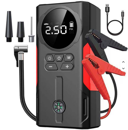 Jump Starter 6 en 1 – Démarreur de Voiture, Batterie Externe, Gonfleur de Pneus & Lampe LED SOS 🔋