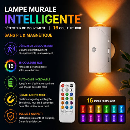 Lampe Murale Intelligente RGB – Détection de Mouvement, 16 Couleurs & Installation Magnétique