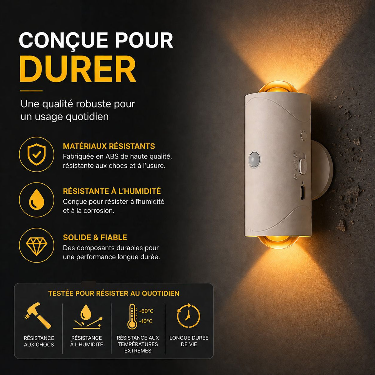 Lampe Murale Intelligente RGB – Détection de Mouvement, 16 Couleurs & Installation Magnétique