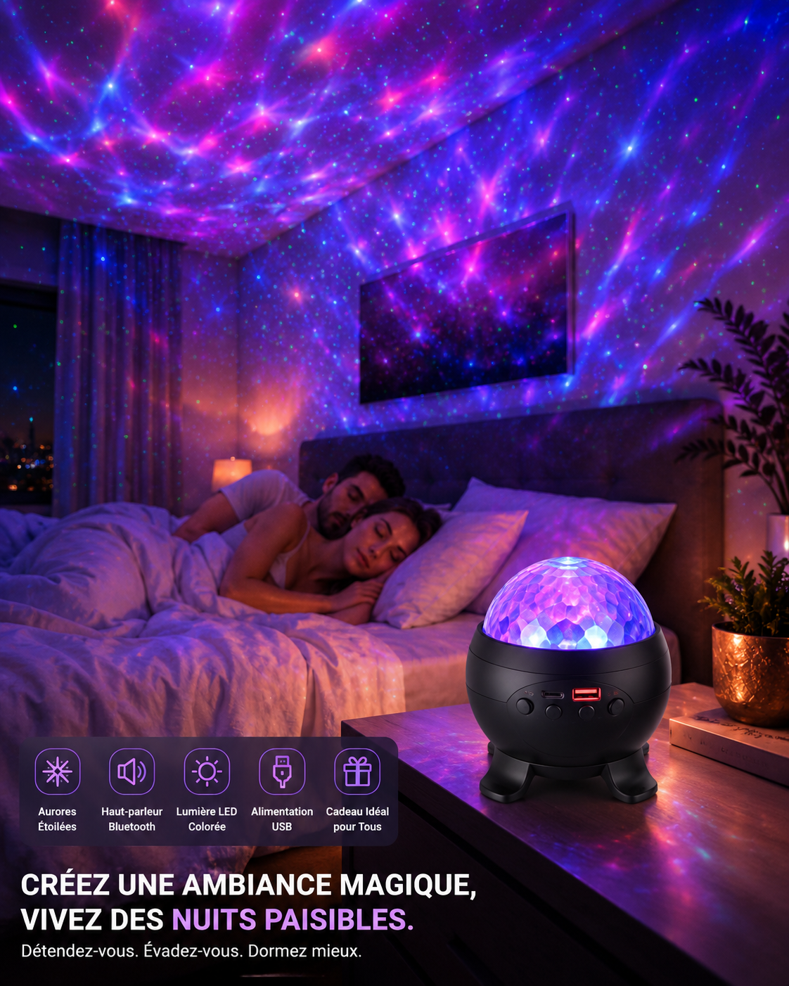 🎉 Projecteur Galaxy RGB 🌈 – Lumière d’Ambiance, Soirées & Chambre