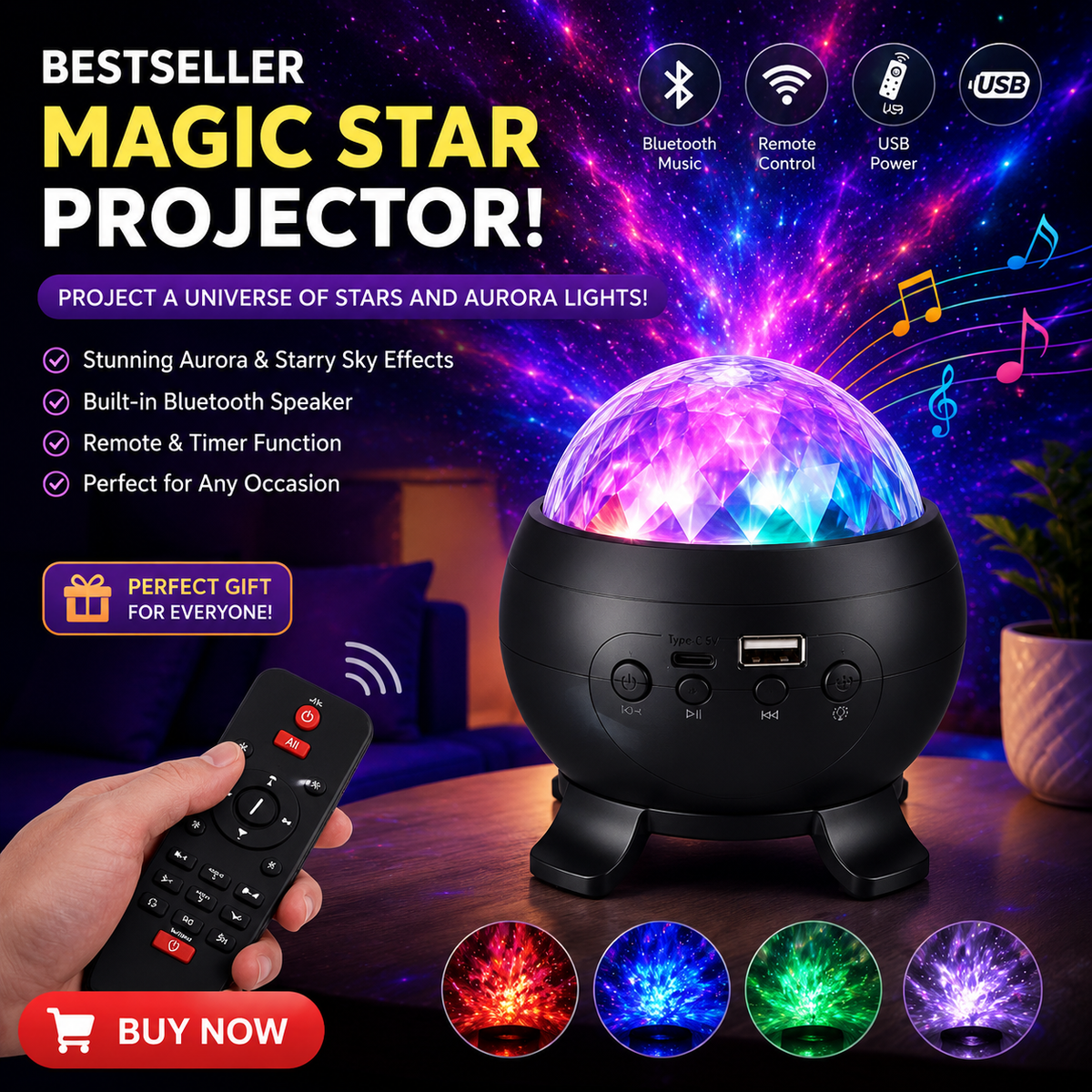 🎉 Projecteur Galaxy RGB 🌈 – Lumière d’Ambiance, Soirées & Chambre