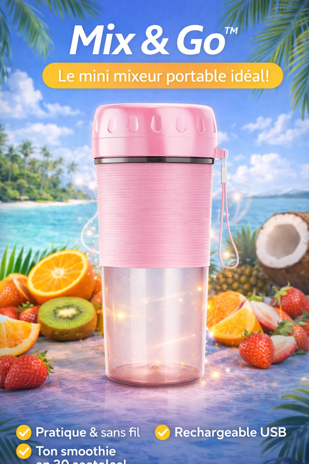 Mini Mixeur Portable – Smoothies en 30 secondes ⚡