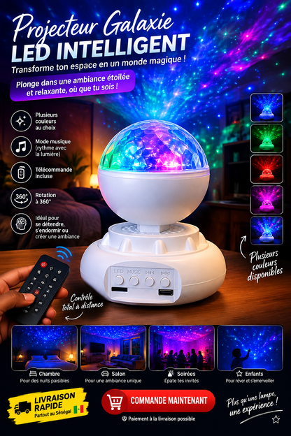 Projecteur laser ciel étoilé Aurora, veilleuse à ondulations d'eau avec musique Bluetooth, lampe d'ambiance